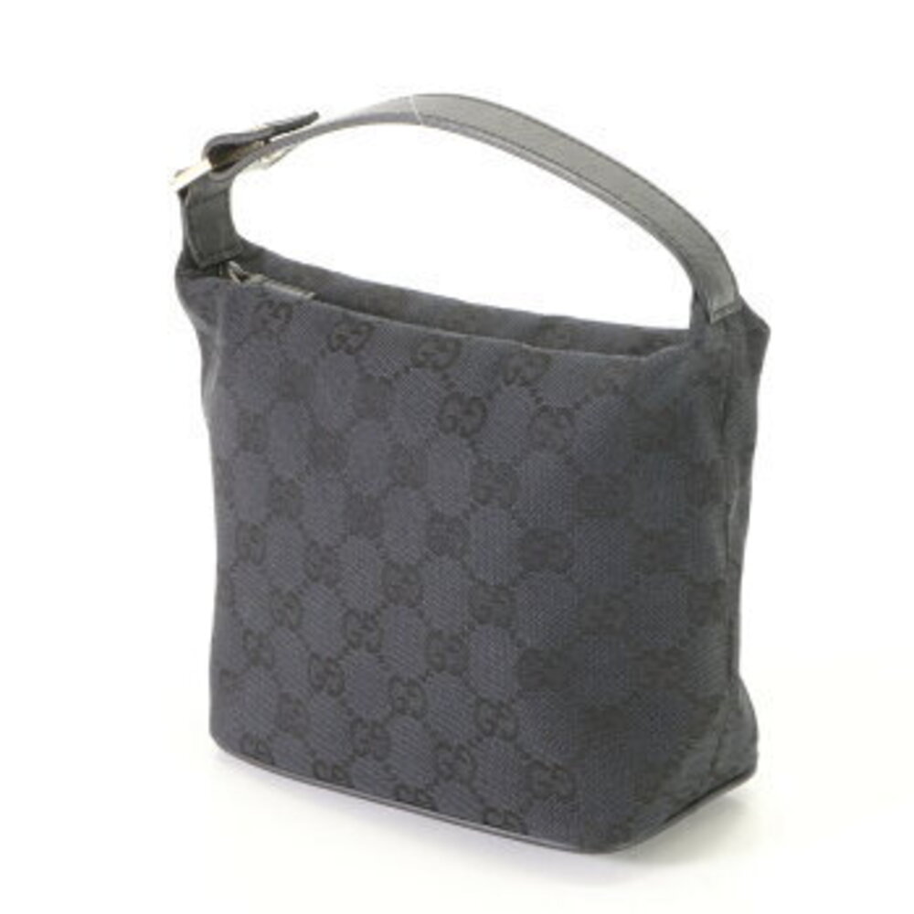 Gucci canvas tote top handle GG pouch leather handbag black